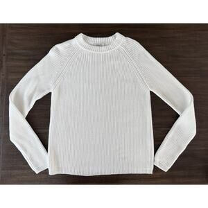 Pura Cashmere Sweater Fisherman Crew Summer White Supima Cotton XS $225